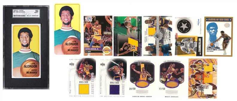 1970-2003 Los Angeles Lakers Basketball Card Collection (12 Different Cards) - Featuring Jersey Relic Cards Of Kareem Abdul-Jabbar, Magic Johnson, Wilt Chamberlain & Shaquille ONeal